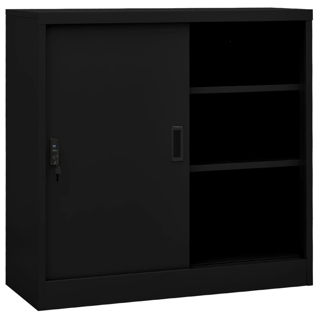 vidaXL Dulap de birou cu ușă glisantă, negru, 90x40x90 cm, oțel vidaXL Dulap de birou cu ușă glisantă, negru, 90x40x90 cm, oțel