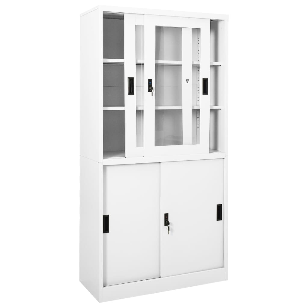 vidaXL Dulap de birou cu ușă glisantă, alb, 90x40x180 cm, oțel vidaXL Dulap de birou cu ușă glisantă, alb, 90x40x180 cm, oțel