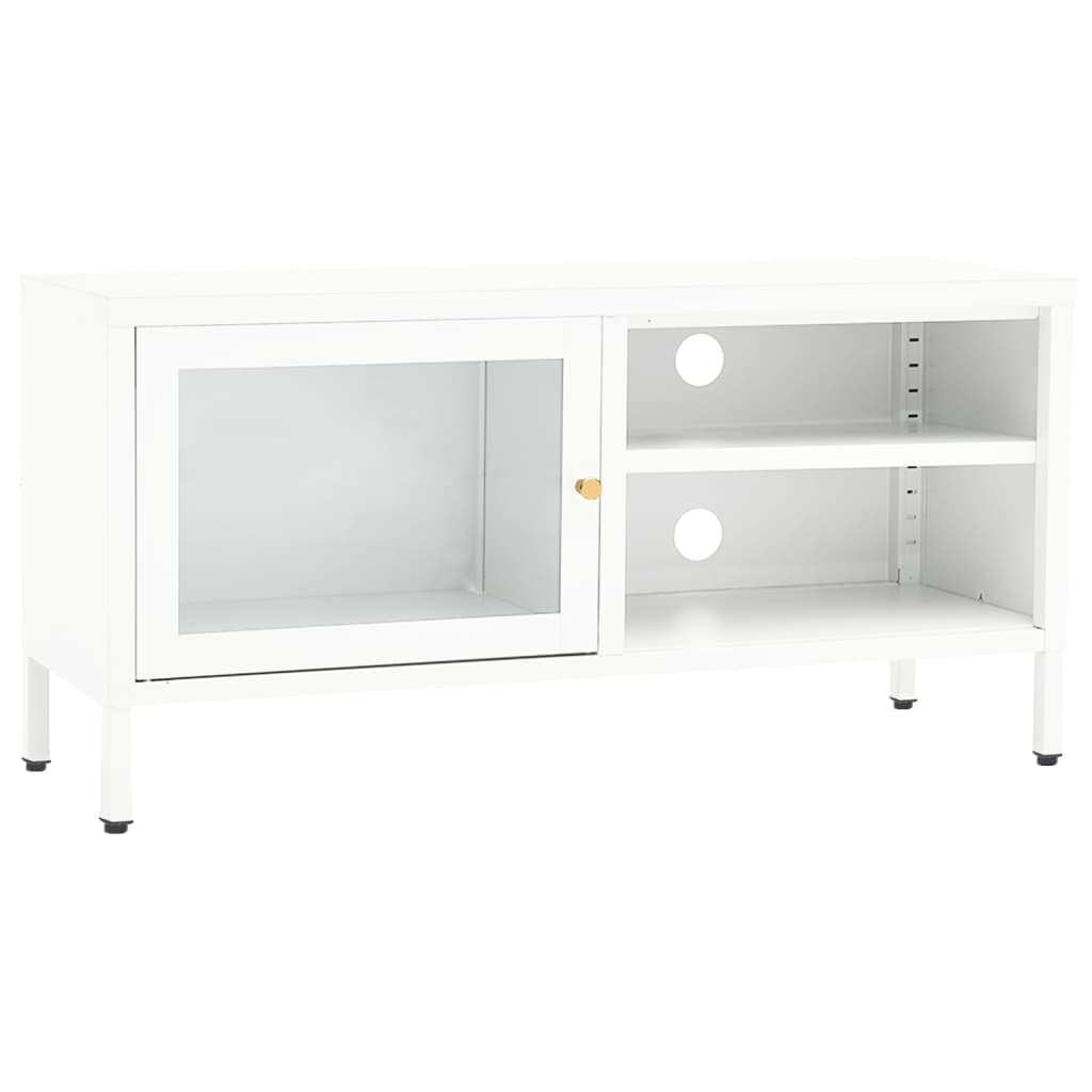 vidaXL Dulap TV, alb, 90x30x44 cm, oțel și sticlă