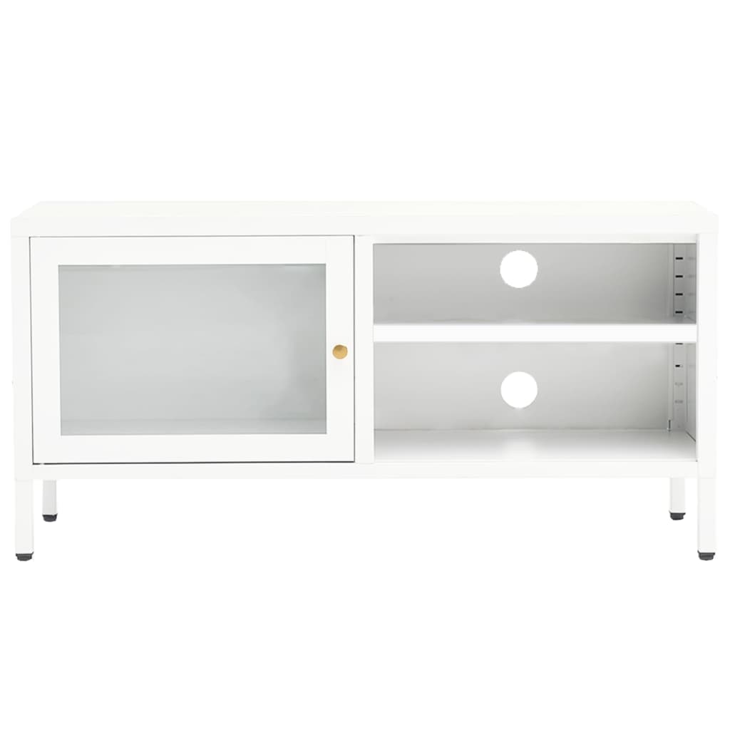 vidaXL Dulap TV, alb, 90x30x44 cm, oțel și sticlă
