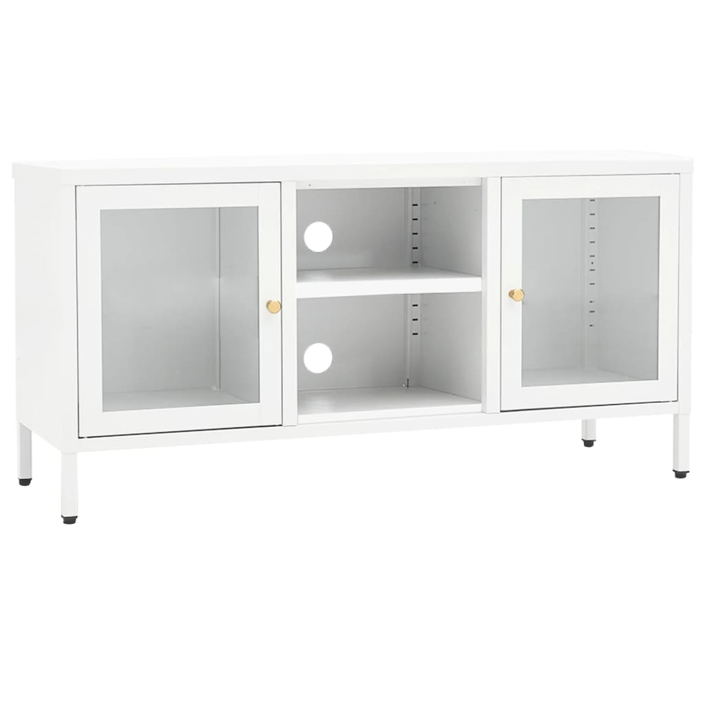 vidaXL Dulap TV, alb, 105x35x52 cm, oțel și sticlă vidaXL Dulap TV, alb, 105x35x52 cm, oțel și sticlă