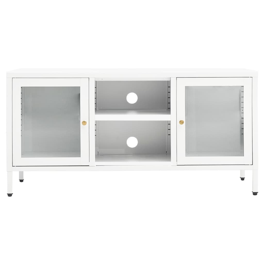 vidaXL Dulap TV, alb, 105x35x52 cm, oțel și sticlă vidaXL Dulap TV, alb, 105x35x52 cm, oțel și sticlă