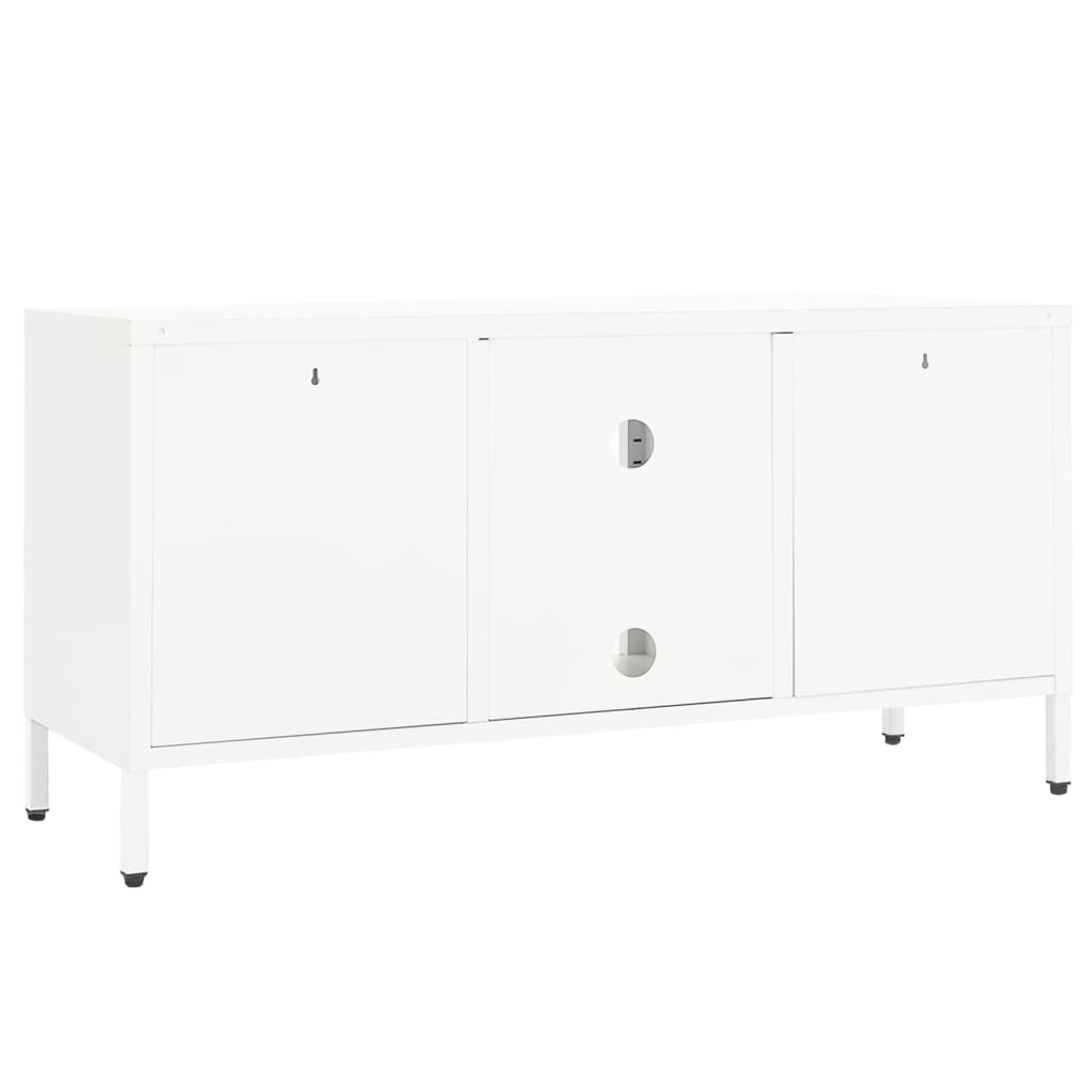 vidaXL Dulap TV, alb, 105x35x52 cm, oțel și sticlă vidaXL Dulap TV, alb, 105x35x52 cm, oțel și sticlă