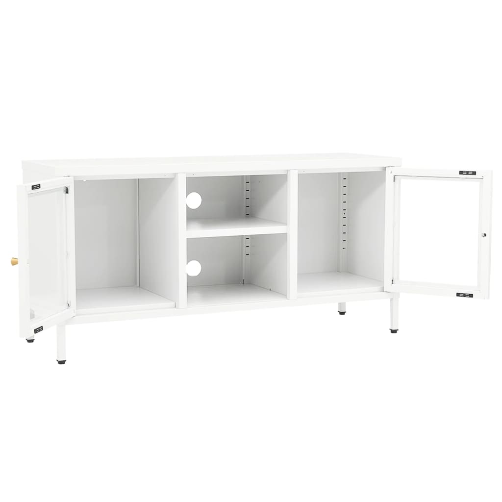 vidaXL Dulap TV, alb, 105x35x52 cm, oțel și sticlă vidaXL Dulap TV, alb, 105x35x52 cm, oțel și sticlă