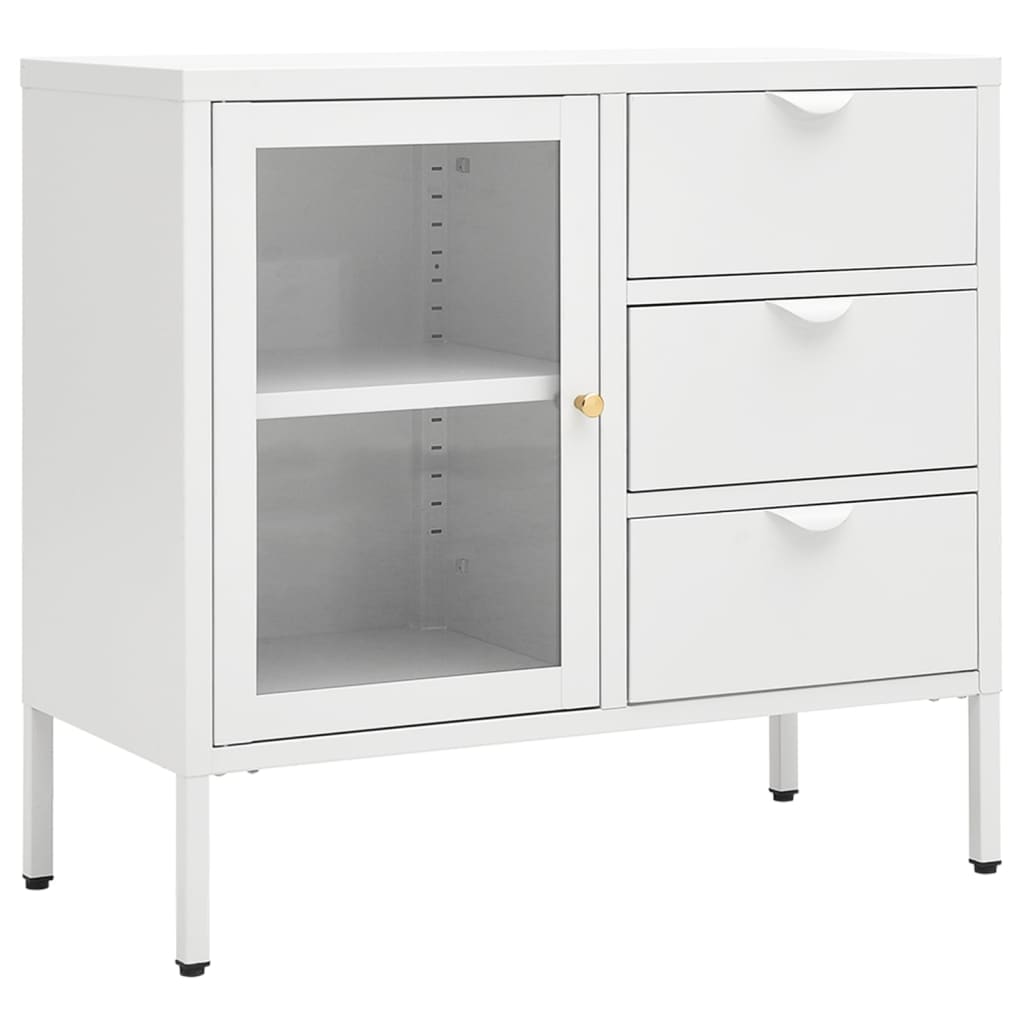 vidaXL Servantă, alb, 75x35x70 cm, oțel și sticlă securizată vidaXL Servantă, alb, 75x35x70 cm, oțel și sticlă securizată