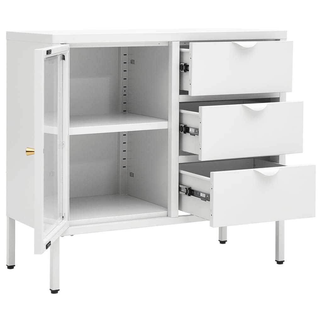 vidaXL Servantă, alb, 75x35x70 cm, oțel și sticlă securizată vidaXL Servantă, alb, 75x35x70 cm, oțel și sticlă securizată