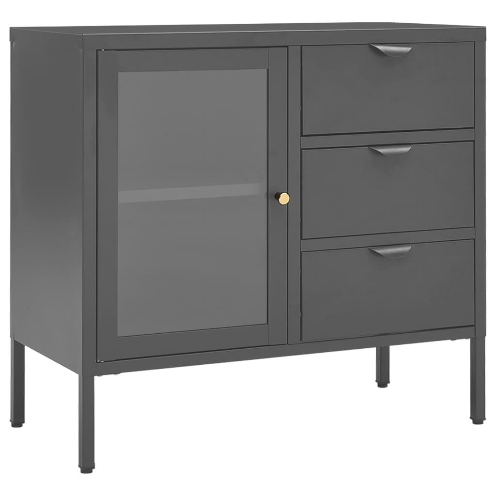 vidaXL Servantă, antracit, 75x35x70 cm, oțel și sticlă securizată vidaXL Servantă, antracit, 75x35x70 cm, oțel și sticlă securizată