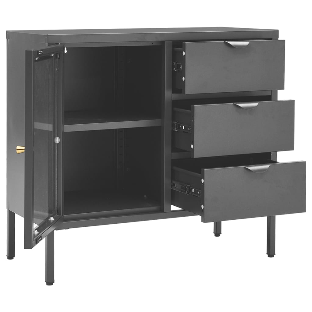 vidaXL Servantă, antracit, 75x35x70 cm, oțel și sticlă securizată vidaXL Servantă, antracit, 75x35x70 cm, oțel și sticlă securizată