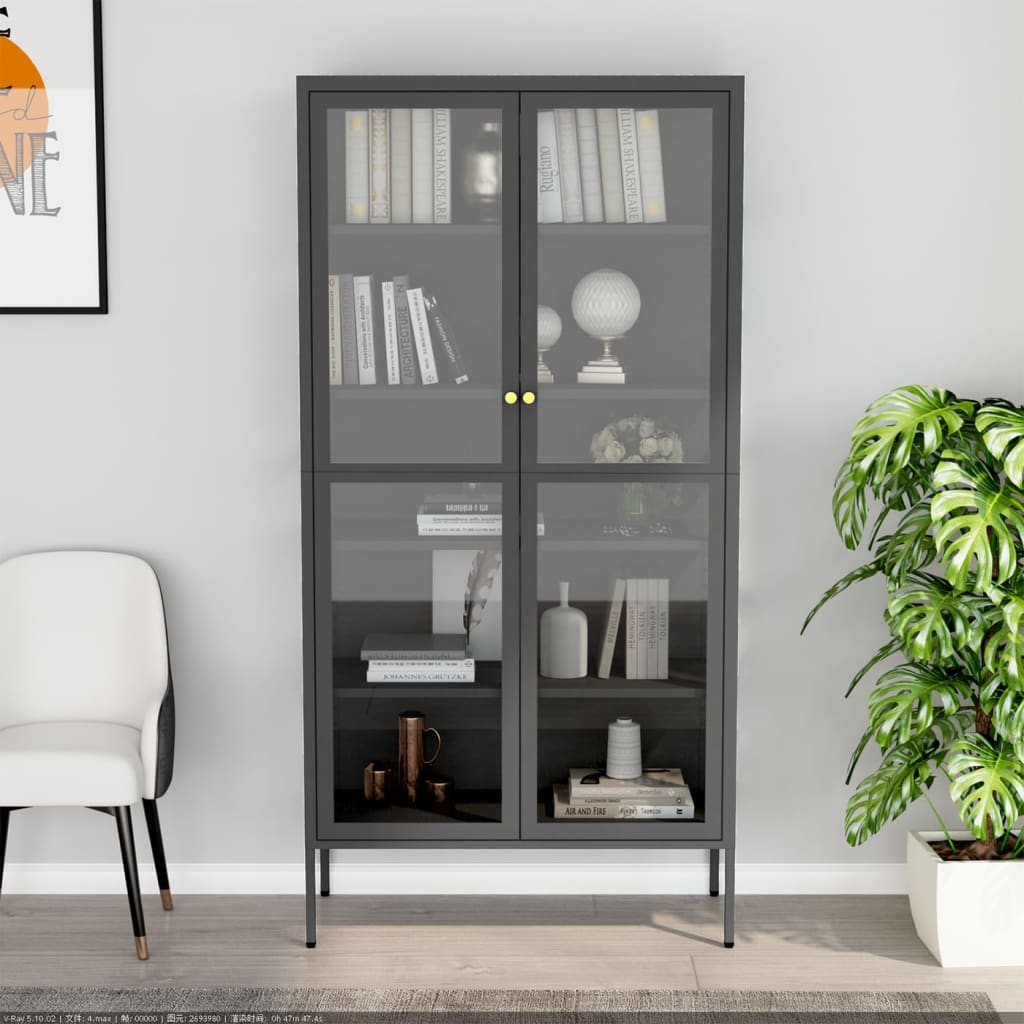 vidaXL Vitrină, antracit, 90x40x180 cm, oțel și sticlă securizată
