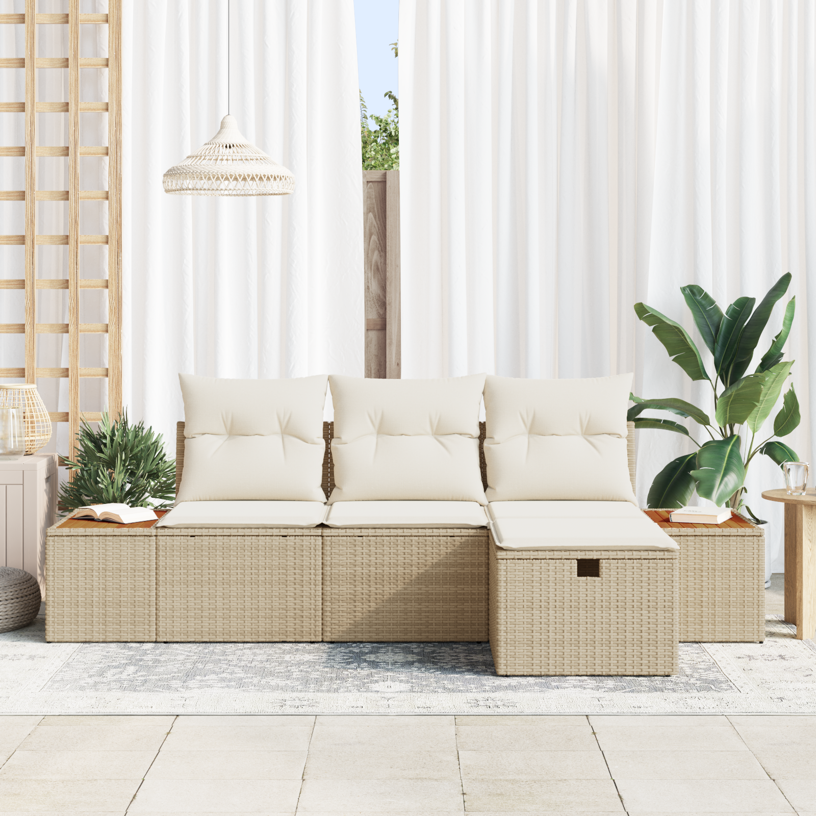 vidaXL Set de canapele pentru grădină 4 pcs Bej 55 x 62 x 69 cm