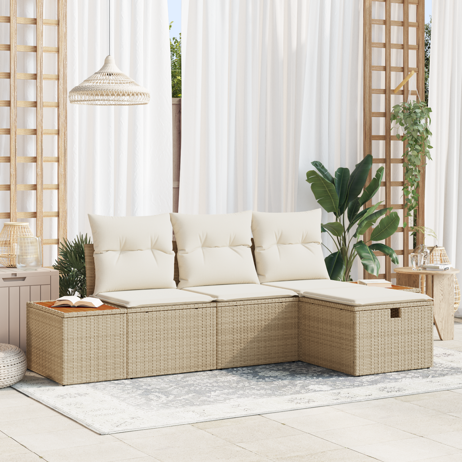 vidaXL Set de canapele pentru grădină 4 pcs Bej 55 x 62 x 69 cm