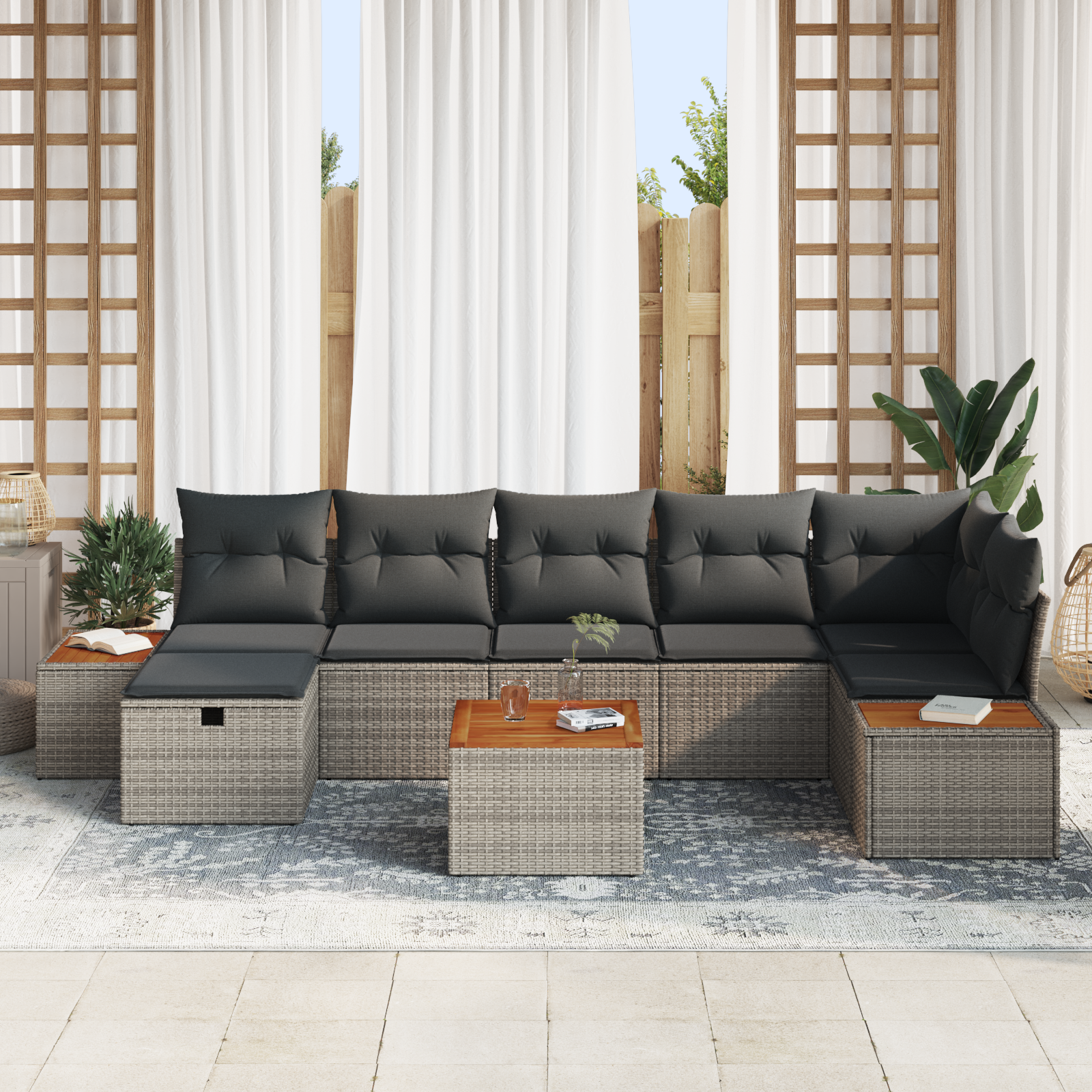 Set canapea de grădină vidaXL cu 8 piese + perne gri poli rattan
