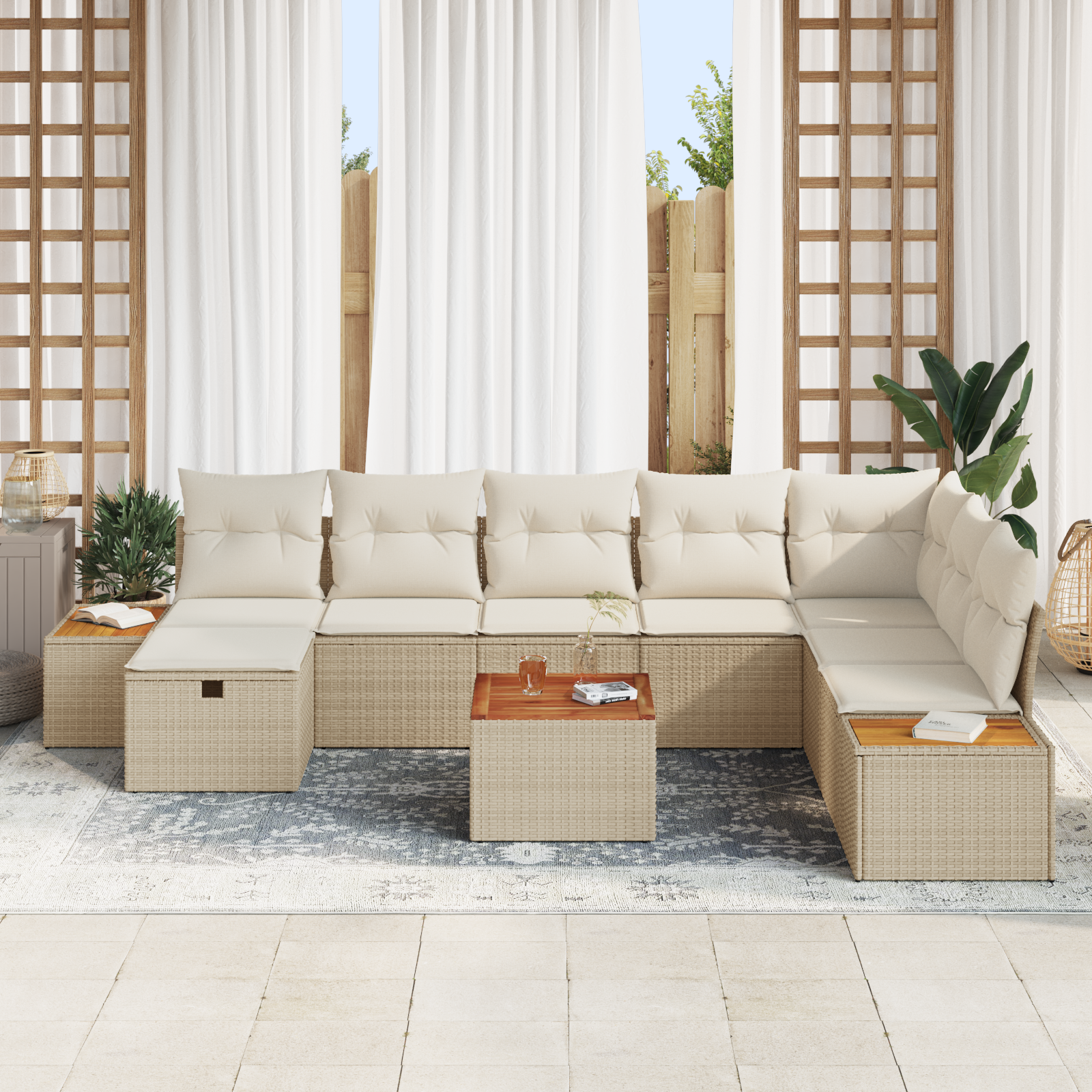 vidaXL Set de canapele pentru grădină 9 pcs Bej 55 x 62 x 69 cm