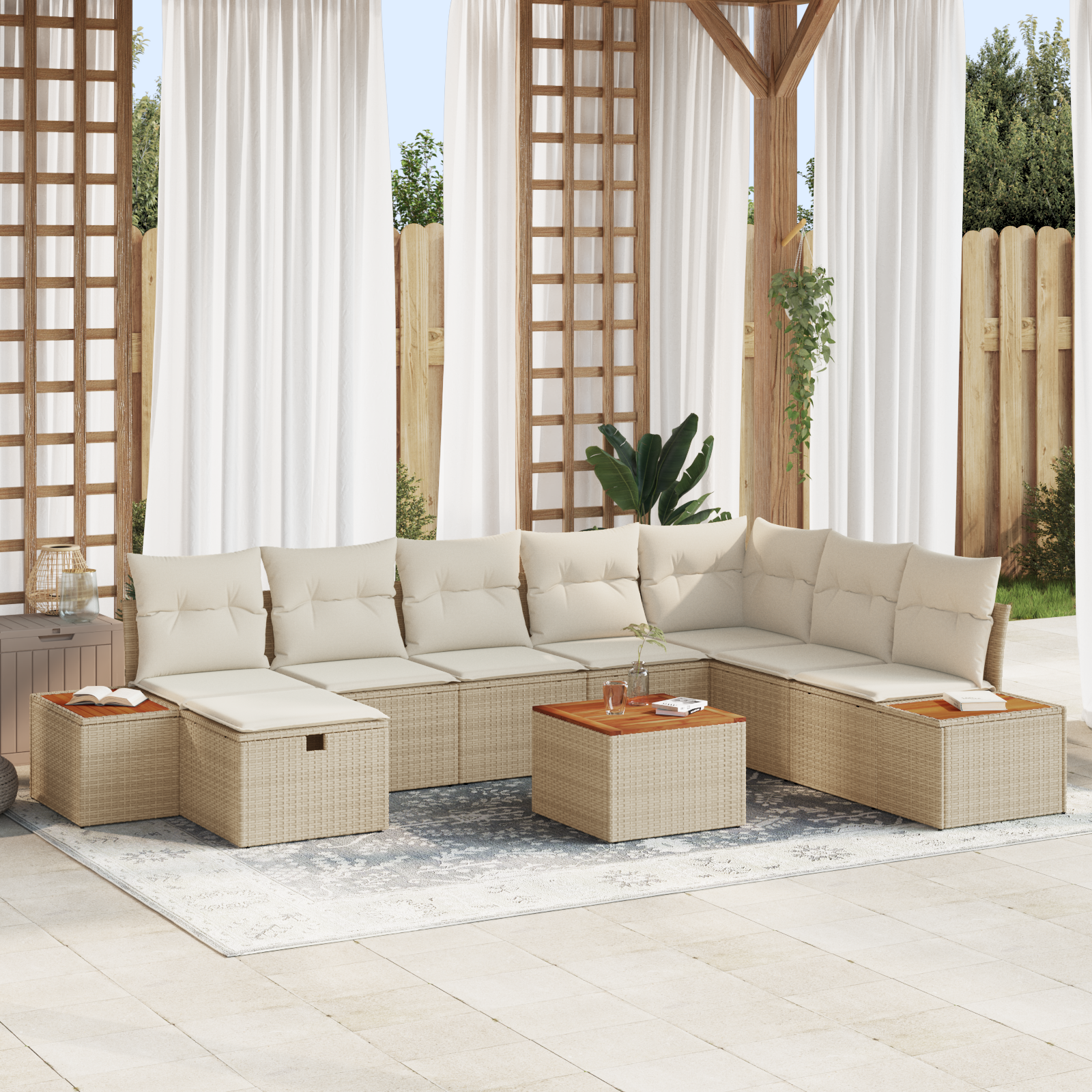 vidaXL Set de canapele pentru grădină 9 pcs Bej 55 x 62 x 69 cm