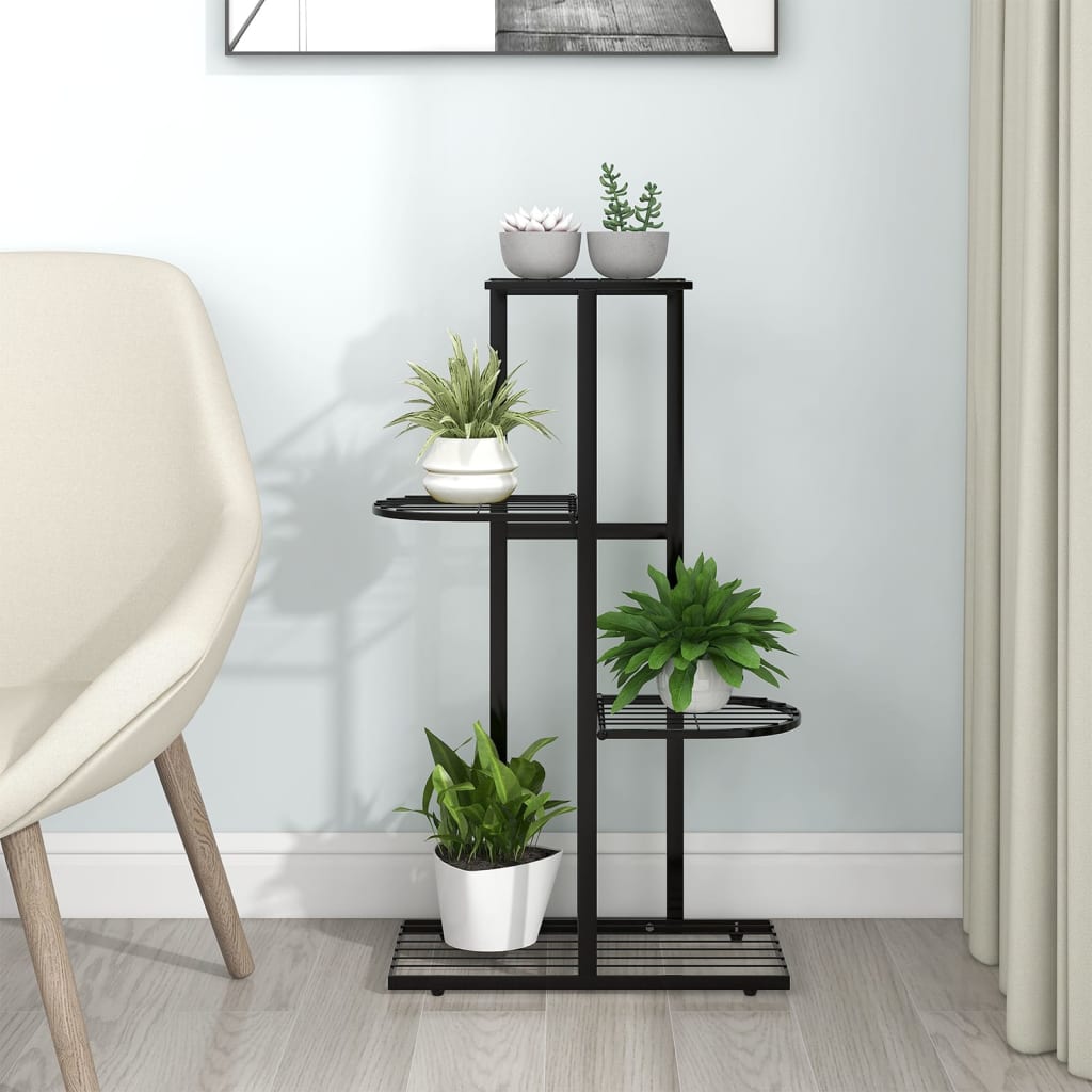 vidaXL Suport pentru flori cu 4 nivele, negru, 43x22x76 cm, metal vidaXL Suport pentru flori cu 4 nivele, negru, 43x22x76 cm, metal