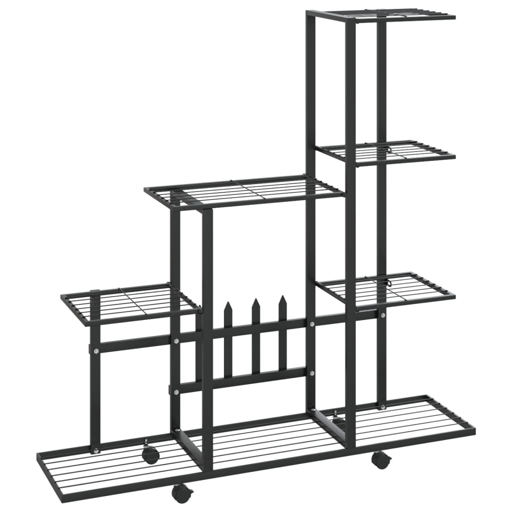 vidaXL Suport pentru flori cu roți, 94,5x25x92,5 cm, negru, metal vidaXL Suport pentru flori cu roți, 94,5x25x92,5 cm, negru, metal