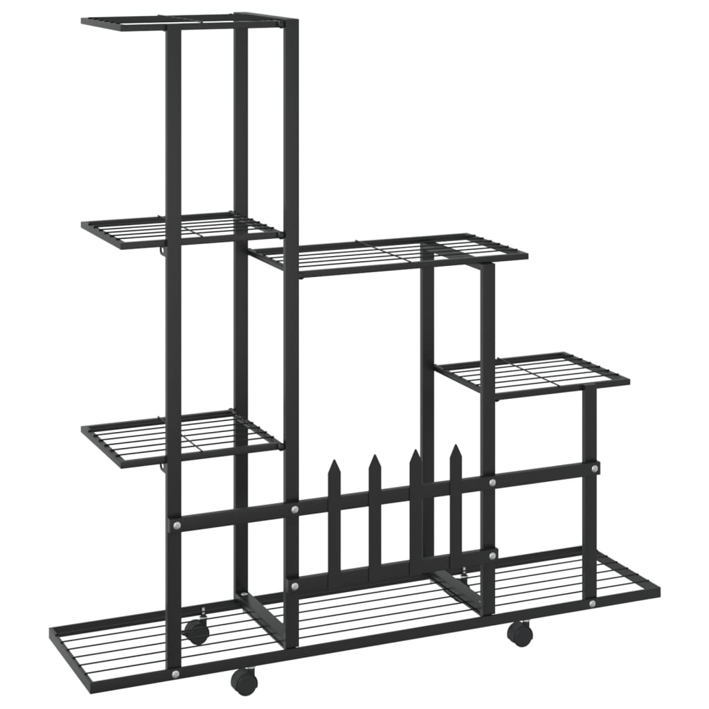 vidaXL Suport pentru flori cu roți, 94,5x25x92,5 cm, negru, metal vidaXL Suport pentru flori cu roți, 94,5x25x92,5 cm, negru, metal