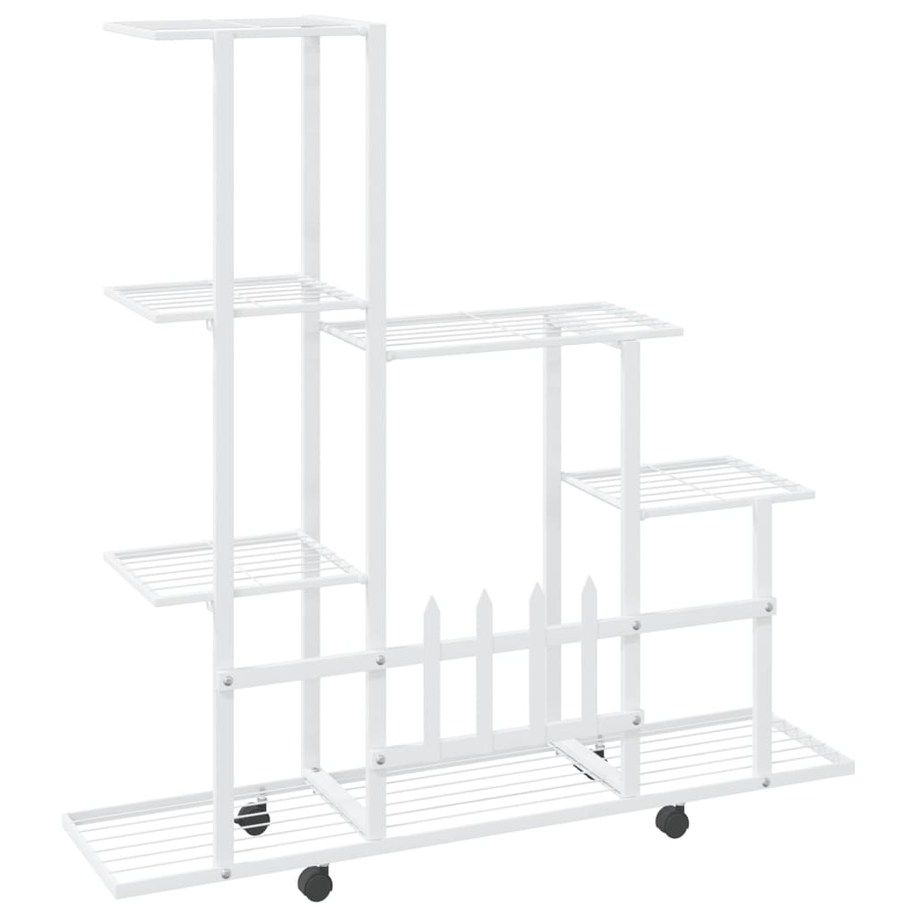 vidaXL Suport pentru flori cu roți, 94,5x25x92,5 cm, alb, metal vidaXL Suport pentru flori cu roți, 94,5x25x92,5 cm, alb, metal