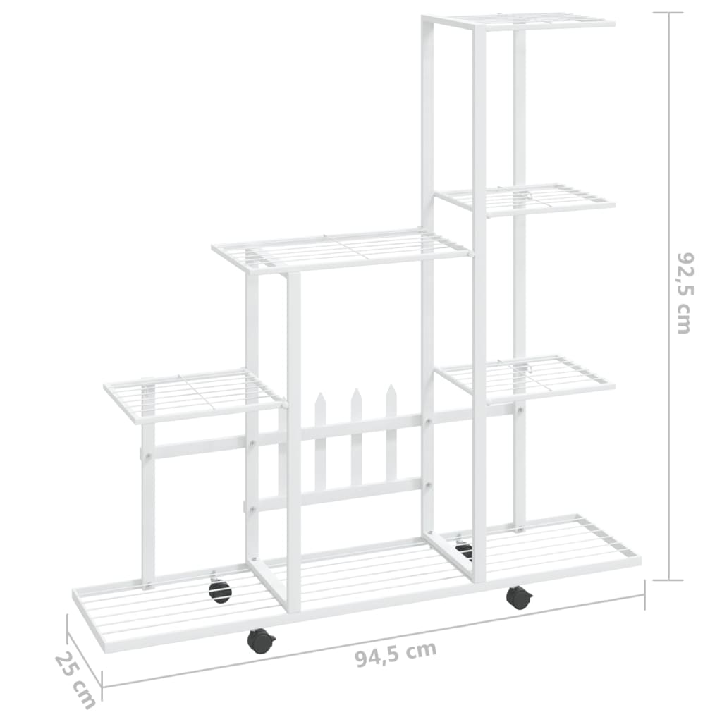 vidaXL Suport pentru flori cu roți, 94,5x25x92,5 cm, alb, metal vidaXL Suport pentru flori cu roți, 94,5x25x92,5 cm, alb, metal