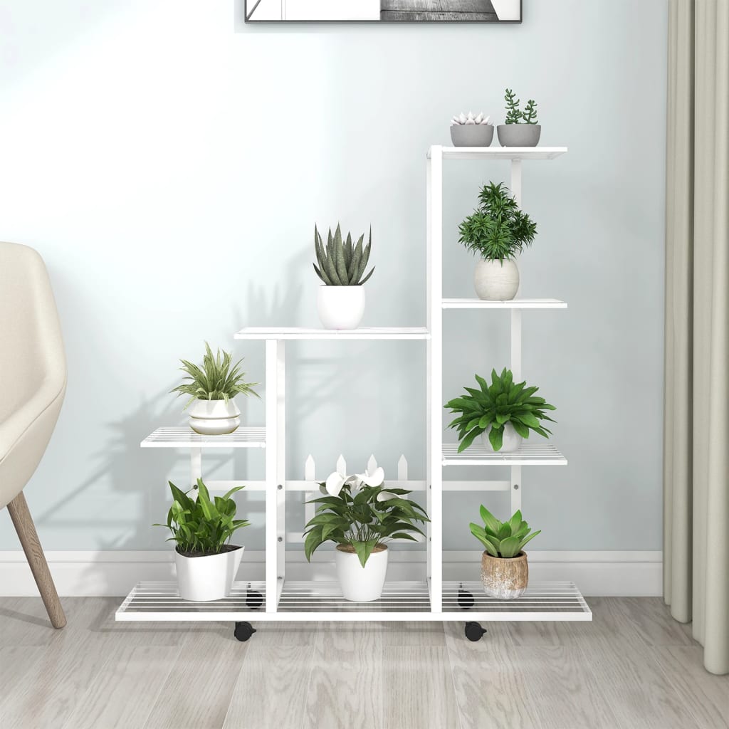 vidaXL Suport pentru flori cu roți, 94,5x25x92,5 cm, alb, metal vidaXL Suport pentru flori cu roți, 94,5x25x92,5 cm, alb, metal