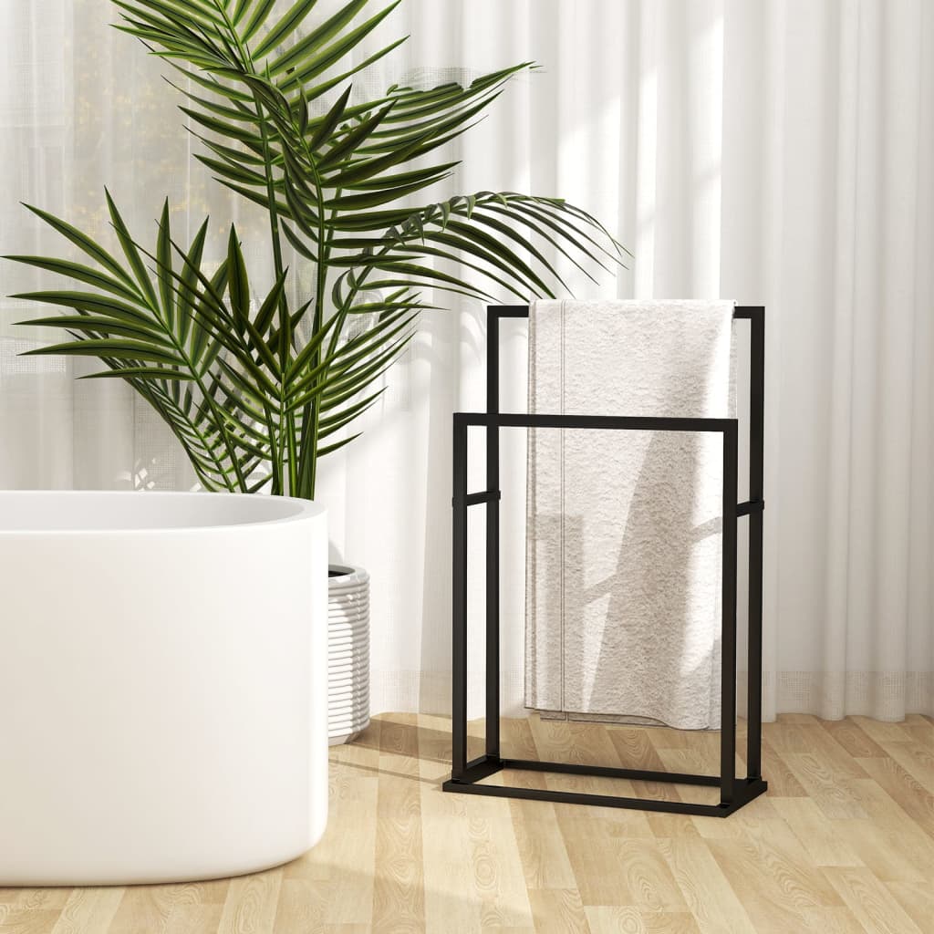 vidaXL Suport de prosoape autonom, negru, 48x24x78,5 cm, fier vidaXL Suport de prosoape autonom, negru, 48x24x78,5 cm, fier