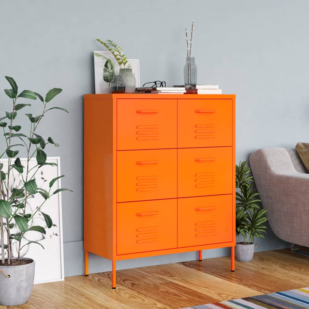 vidaXL Dulap cu sertare, portocaliu, 80x35x101,5 cm, oțel vidaXL Dulap cu sertare, portocaliu, 80x35x101,5 cm, oțel