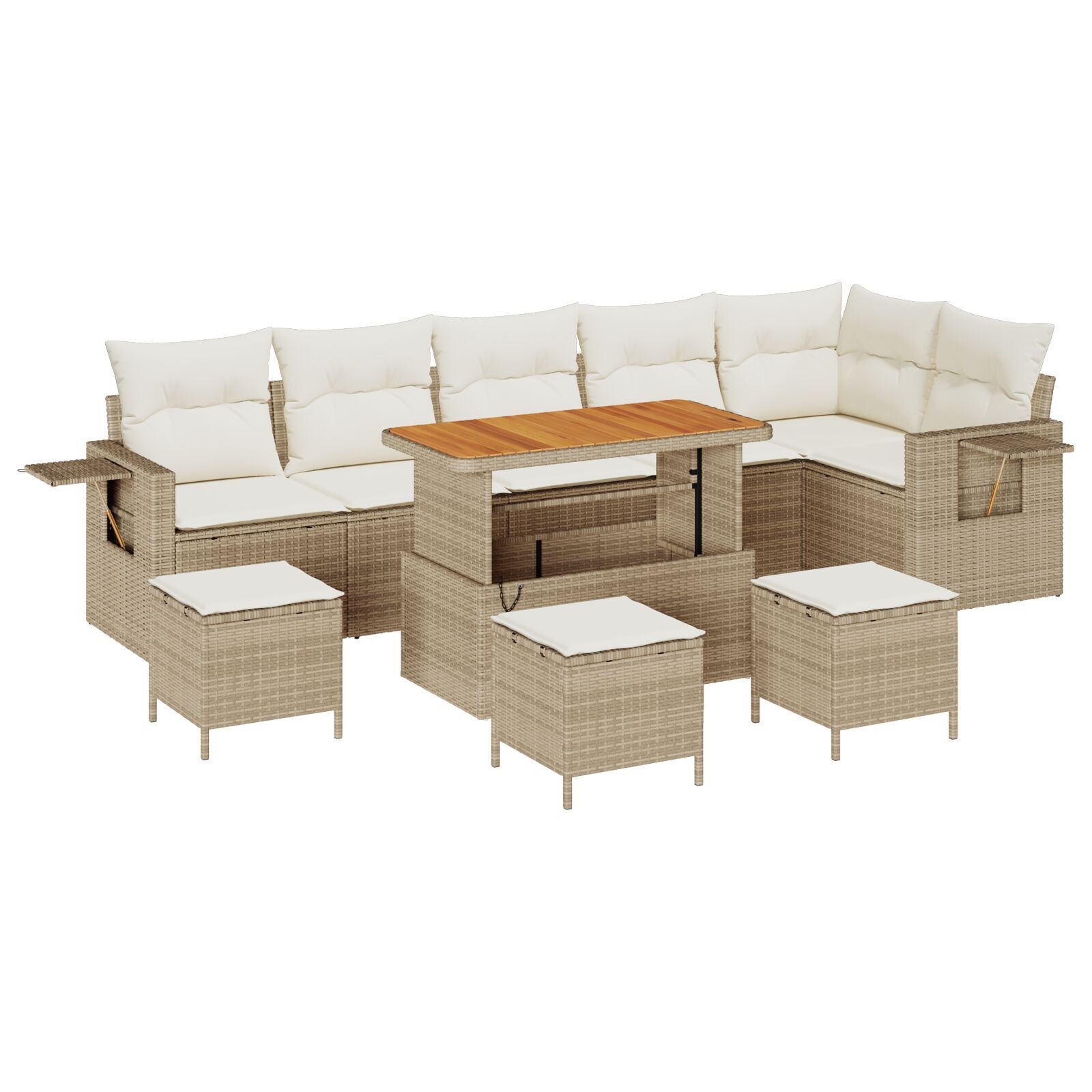 Set 10 Piese Canapea Grădină Cu Perne Bej Ratan Poli Acacia Set 10 Piese Canapea Grădină Cu Perne Bej Ratan Poli Acacia