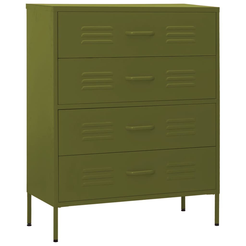 vidaXL Comodă cu sertare, verde măsliniu, 80x35x101,5 cm oțel vidaXL Comodă cu sertare, verde măsliniu, 80x35x101,5 cm oțel