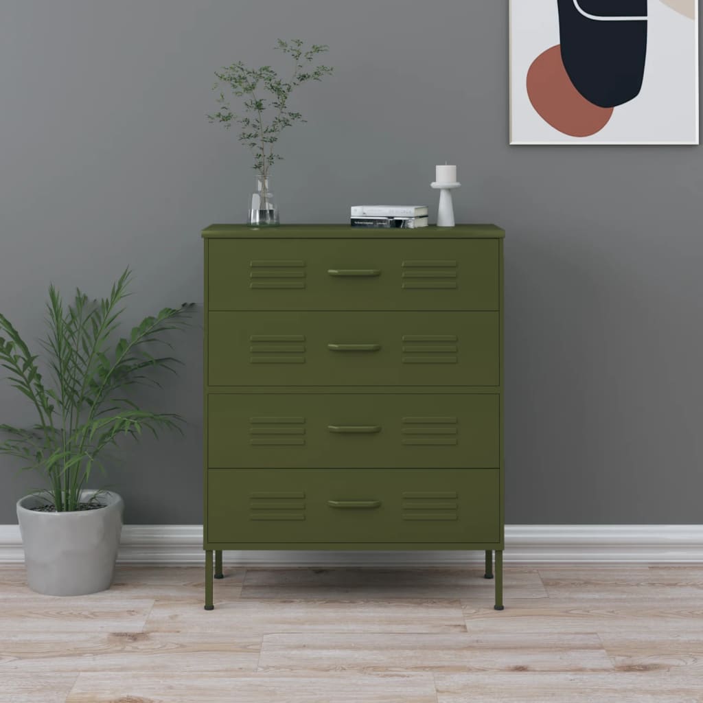 vidaXL Comodă cu sertare, verde măsliniu, 80x35x101,5 cm oțel vidaXL Comodă cu sertare, verde măsliniu, 80x35x101,5 cm oțel