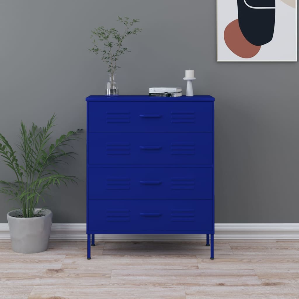 vidaXL Comodă cu sertare, bleumarin, 80x35x101,5 cm, oțel vidaXL Comodă cu sertare, bleumarin, 80x35x101,5 cm, oțel