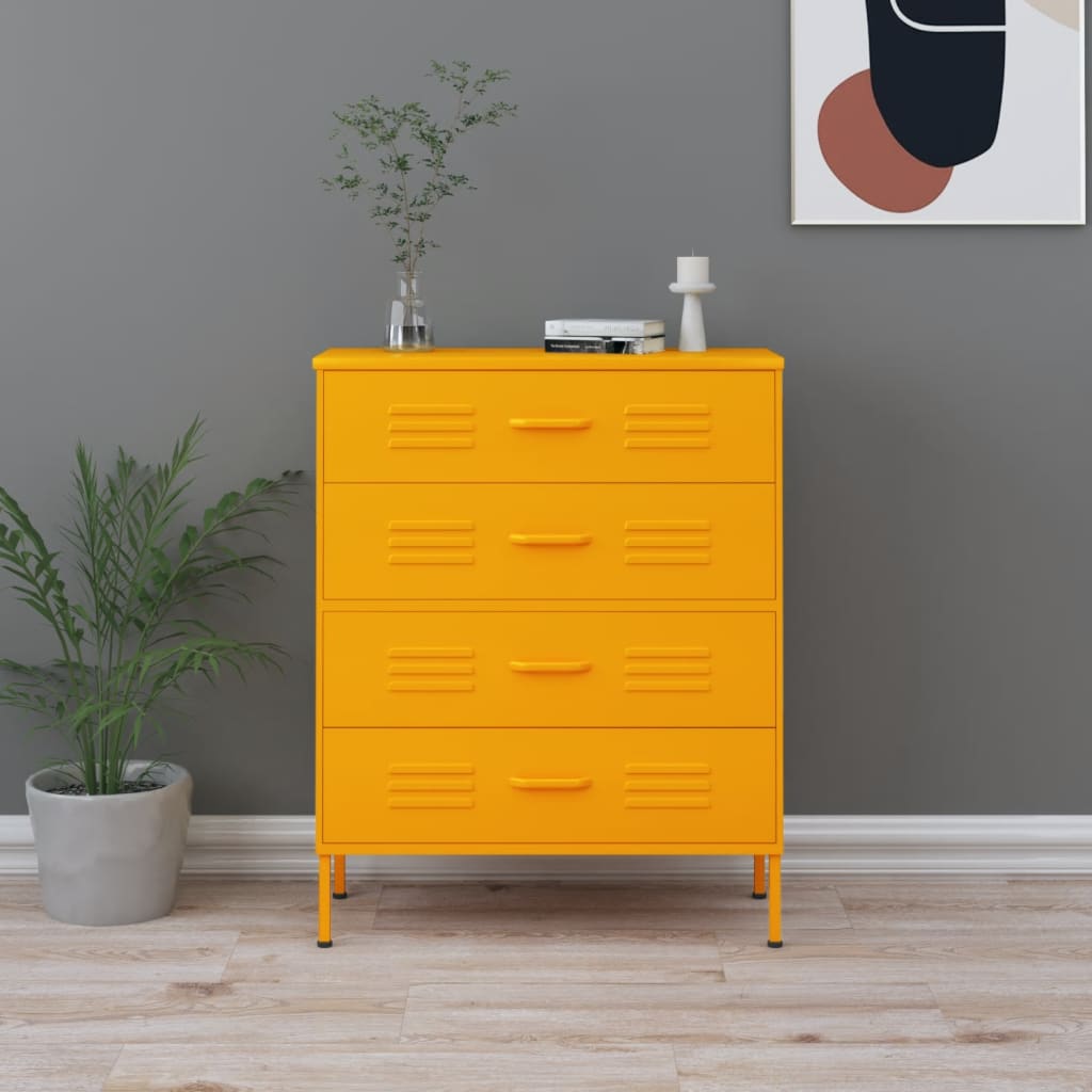 vidaXL Comodă cu sertare, galben muștar, 80x35x101,5 cm oțel vidaXL Comodă cu sertare, galben muștar, 80x35x101,5 cm oțel