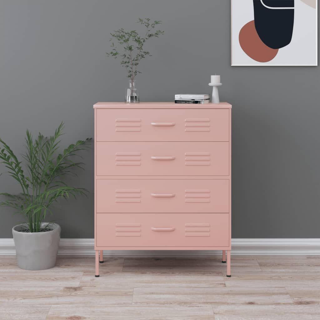 vidaXL Comodă cu sertare, roz, 80x35x101,5 cm, oțel vidaXL Comodă cu sertare, roz, 80x35x101,5 cm, oțel
