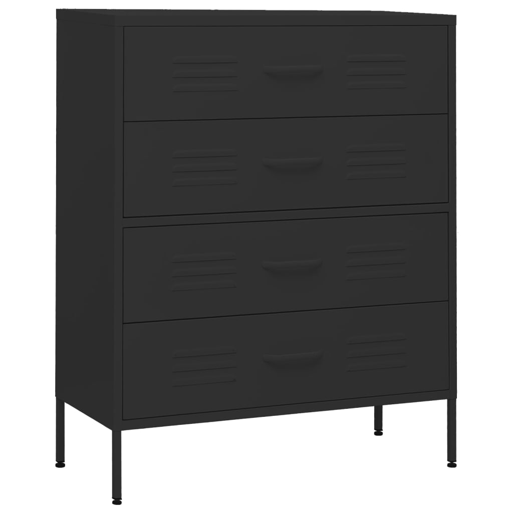vidaXL Comodă cu sertare, negru, 80x35x101,5 cm, oțel