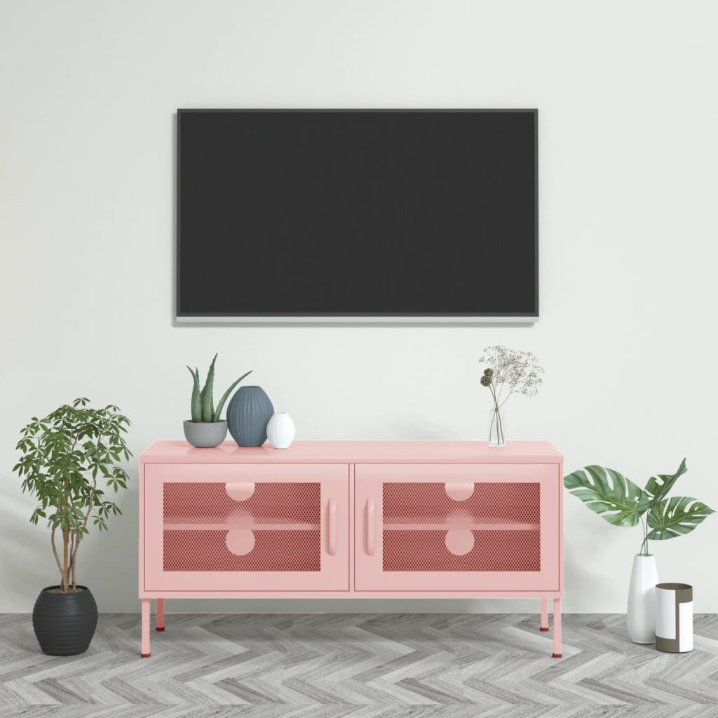 vidaXL Comodă TV, roz, 105x35x50 cm, oțel vidaXL Comodă TV, roz, 105x35x50 cm, oțel
