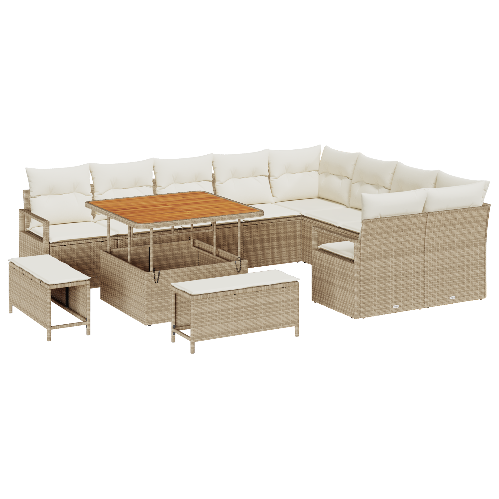 Set canapea grădină vidaXL 12 piese cu perne Bej Ratan Poli Acacia Set canapea grădină vidaXL 12 piese cu perne Bej Ratan Poli Acacia