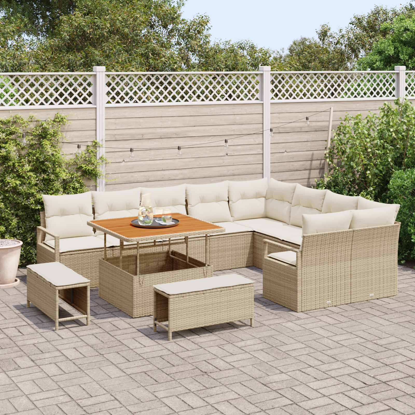 Set canapea grădină vidaXL 12 piese cu perne Bej Ratan Poli Acacia Set canapea grădină vidaXL 12 piese cu perne Bej Ratan Poli Acacia