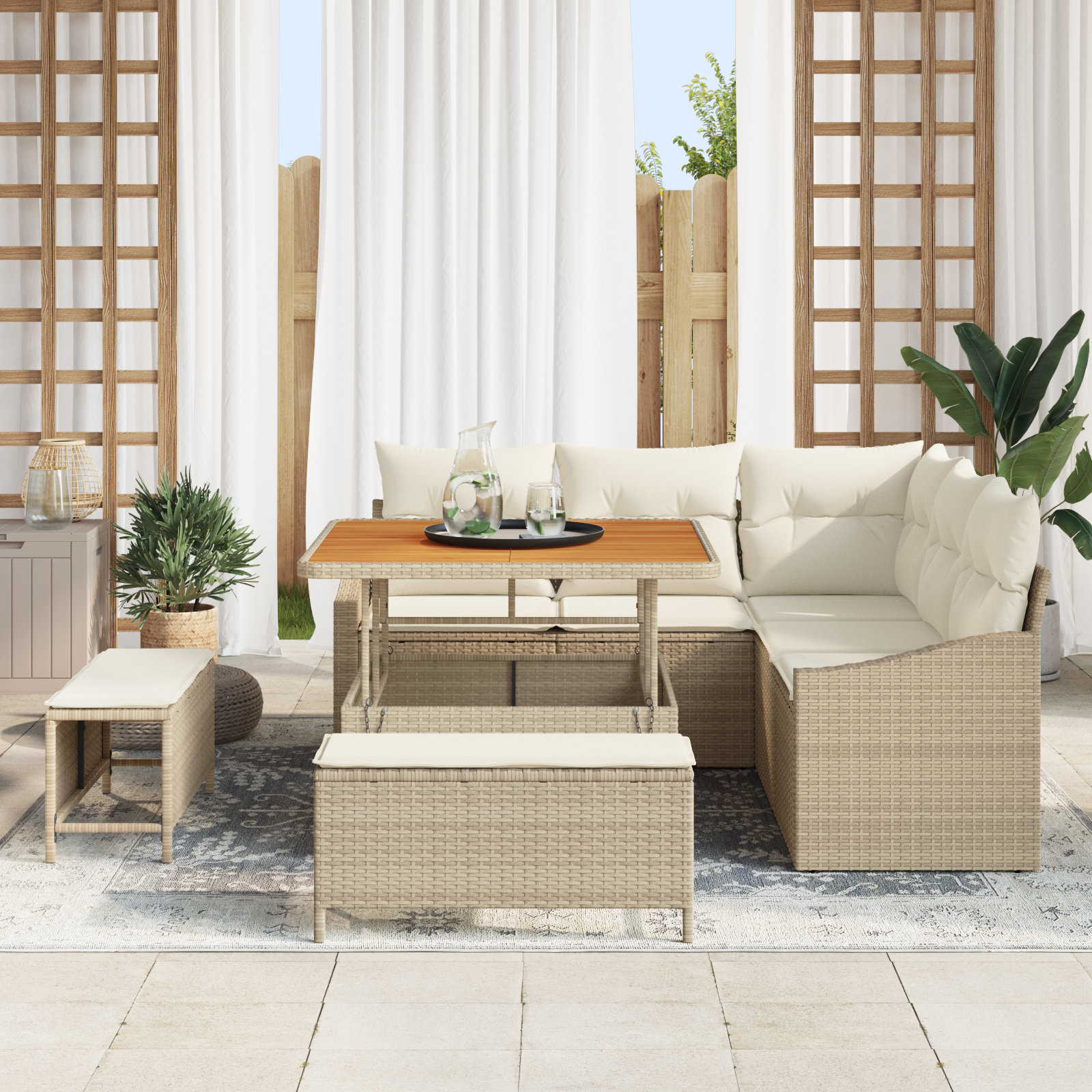 Set canapea de grădină vidaXL 8 Piese cu perne Bej Ratan sintetic Acacia