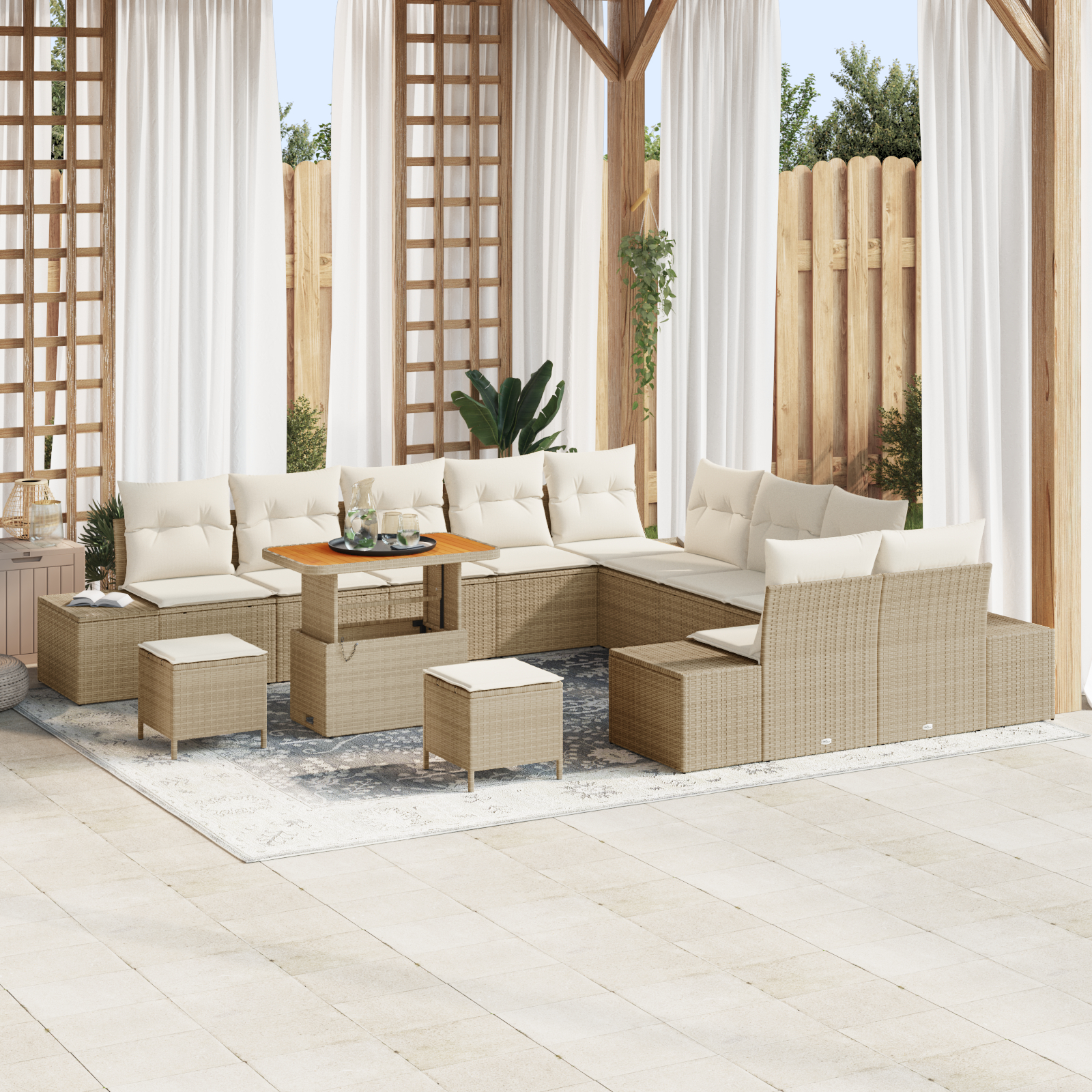 vidaXL Set de canapele pentru grădină cu pernă 13 pcs Bej Rattan poli