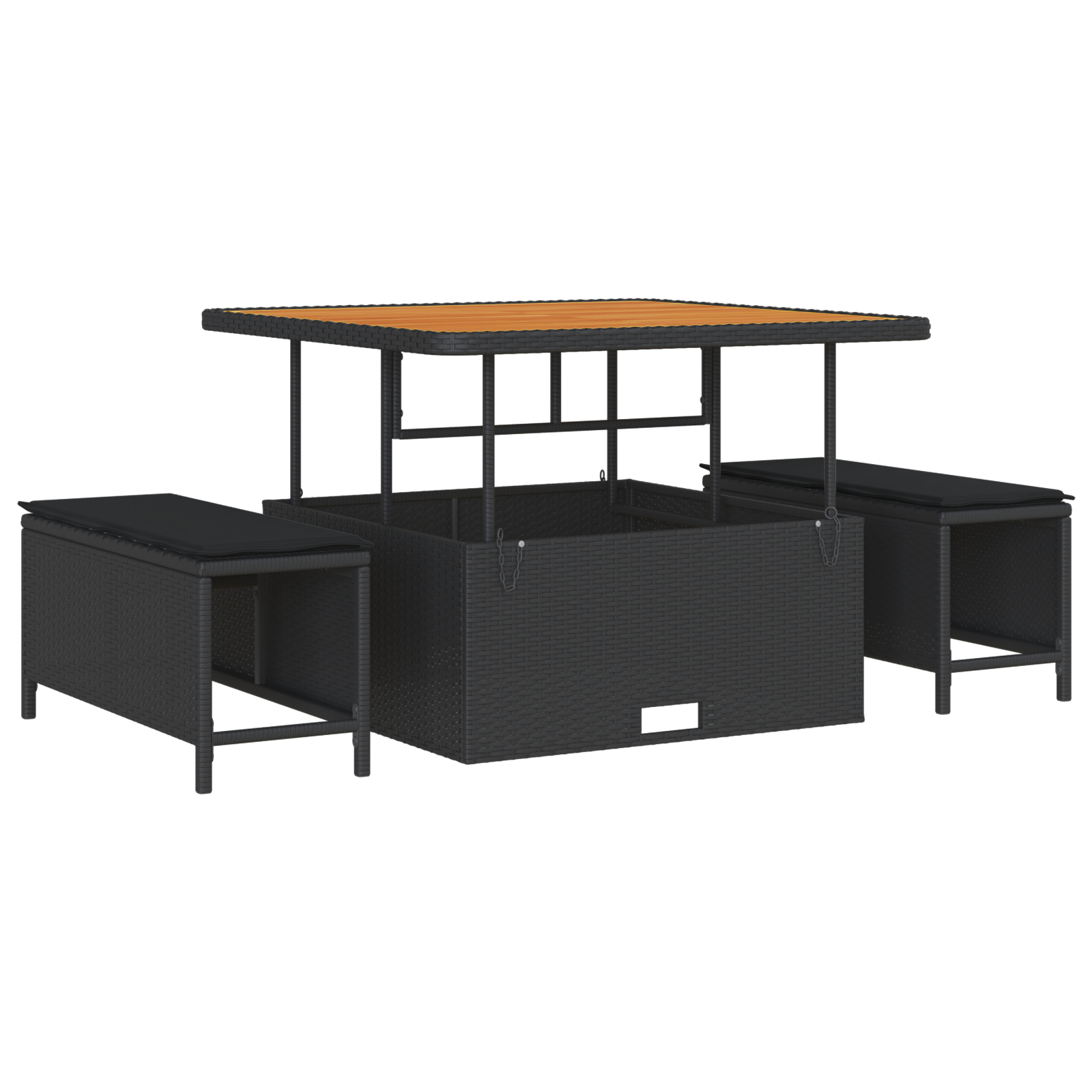 Set 11 Piese Sofa Grădină cu Perne Ratan Poli Acacia Negru Set 11 Piese Sofa Grădină cu Perne Ratan Poli Acacia Negru