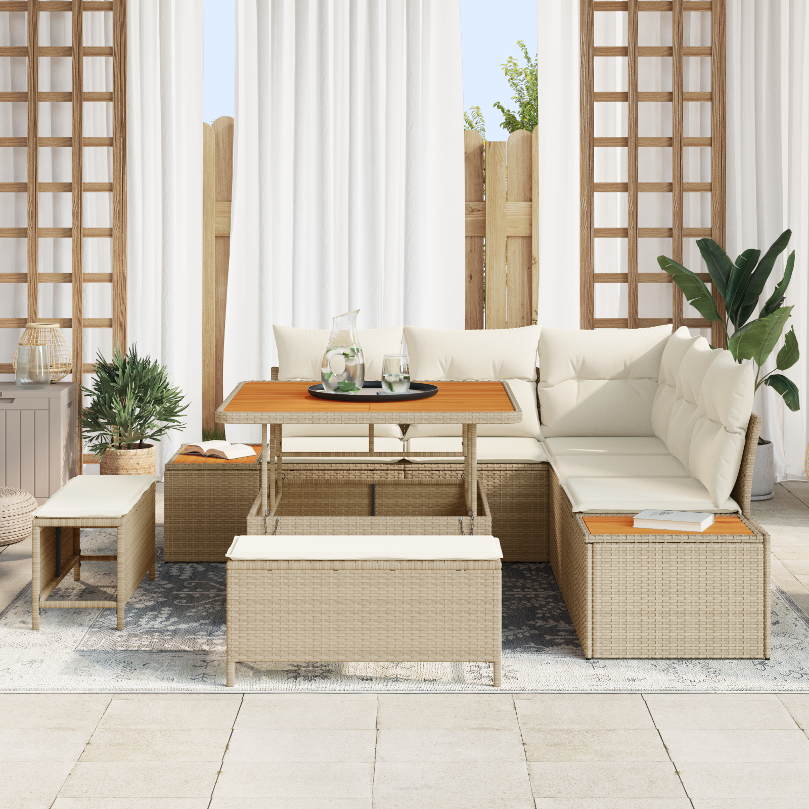 vidaXL Set de canapele pentru grădină cu pernă 8 pcs Bej Rattan poli vidaXL Set de canapele pentru grădină cu pernă 8 pcs Bej Rattan poli