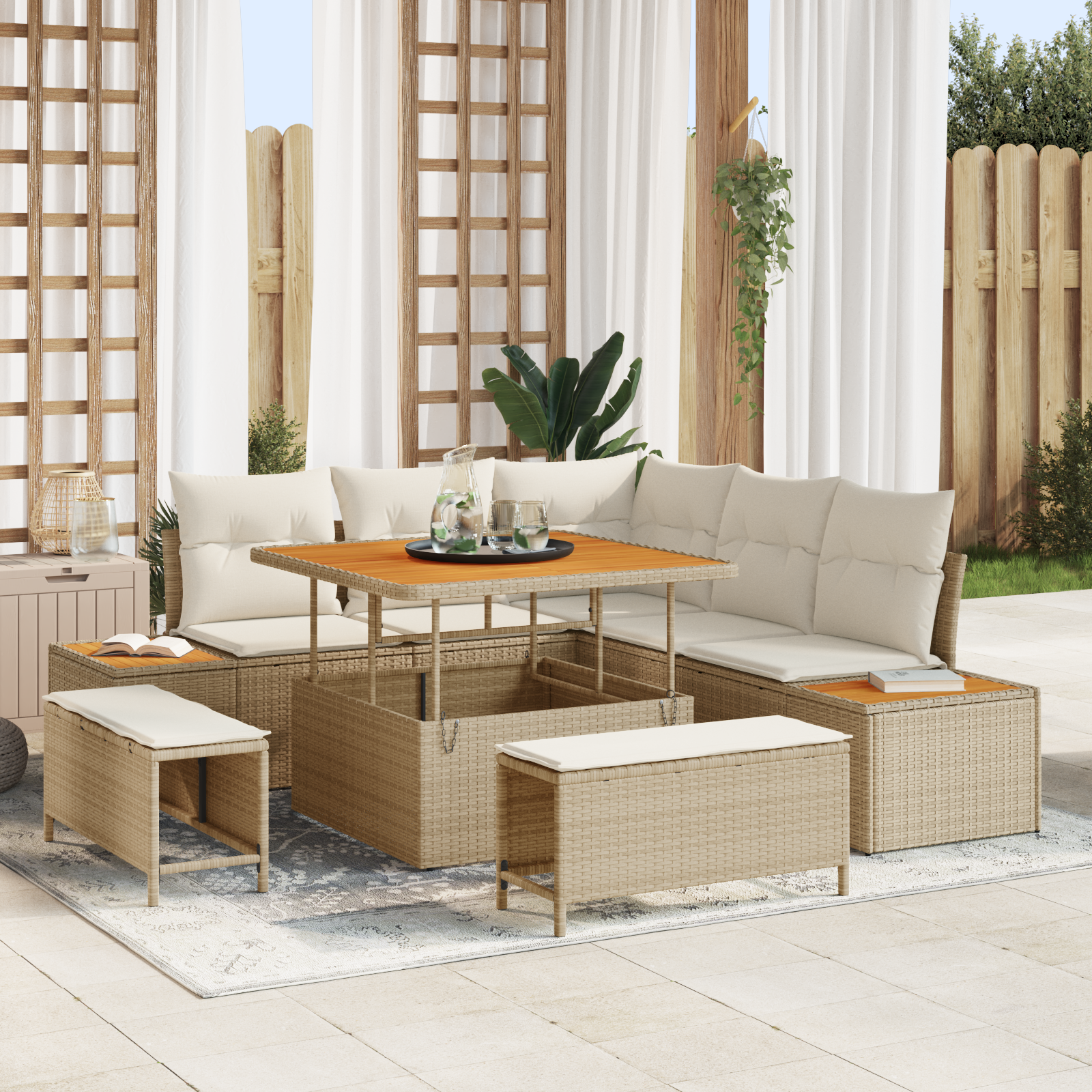 vidaXL Set de canapele pentru grădină cu pernă 8 pcs Bej Rattan poli vidaXL Set de canapele pentru grădină cu pernă 8 pcs Bej Rattan poli