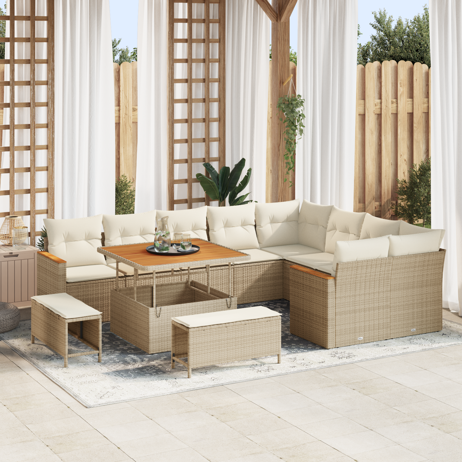 vidaXL Set de canapele pentru grădină cu pernă 12 pcs Bej Rattan poli vidaXL Set de canapele pentru grădină cu pernă 12 pcs Bej Rattan poli