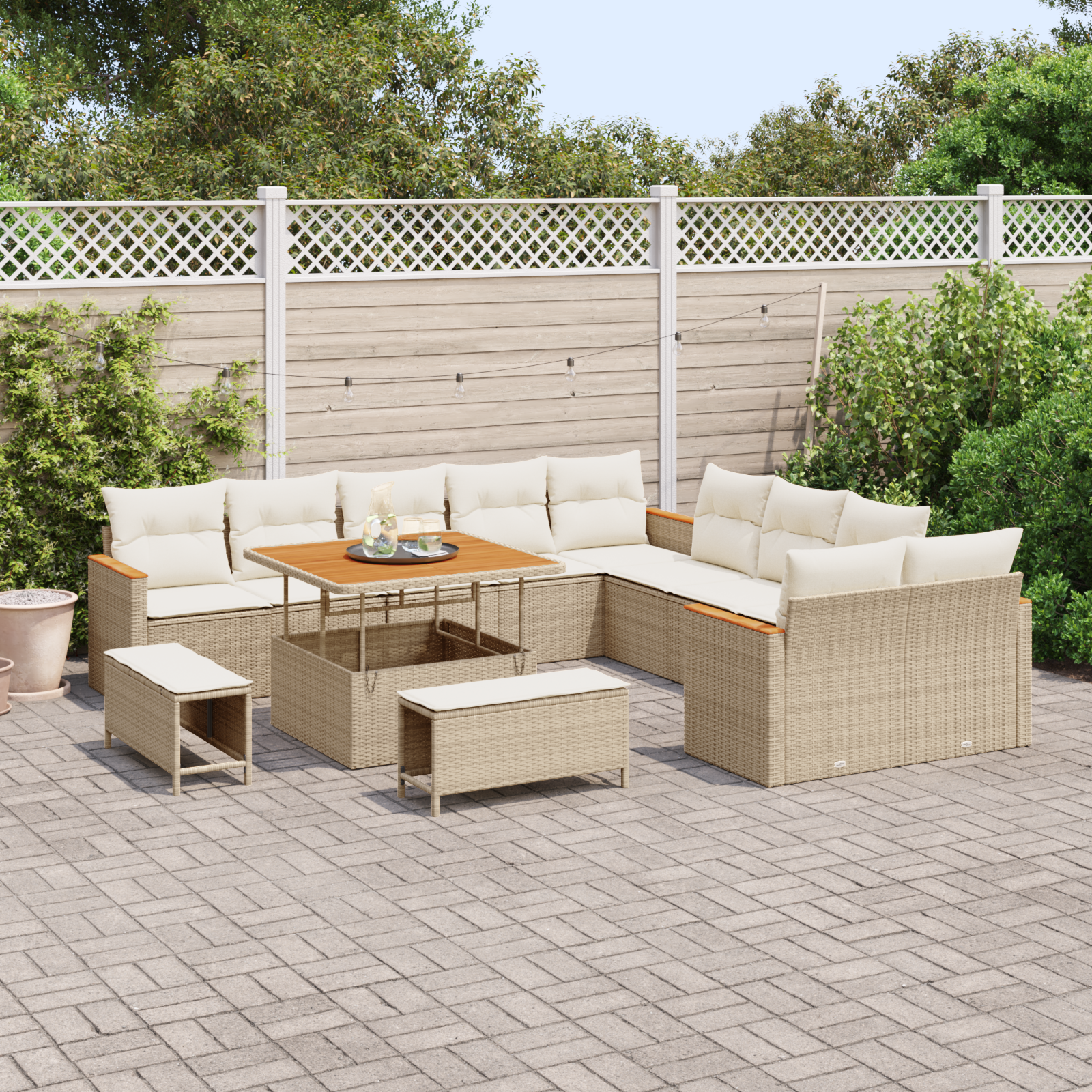 vidaXL Set Sofa Grădină 13 Piese cu Perne Bej Ratan Poli Acacia