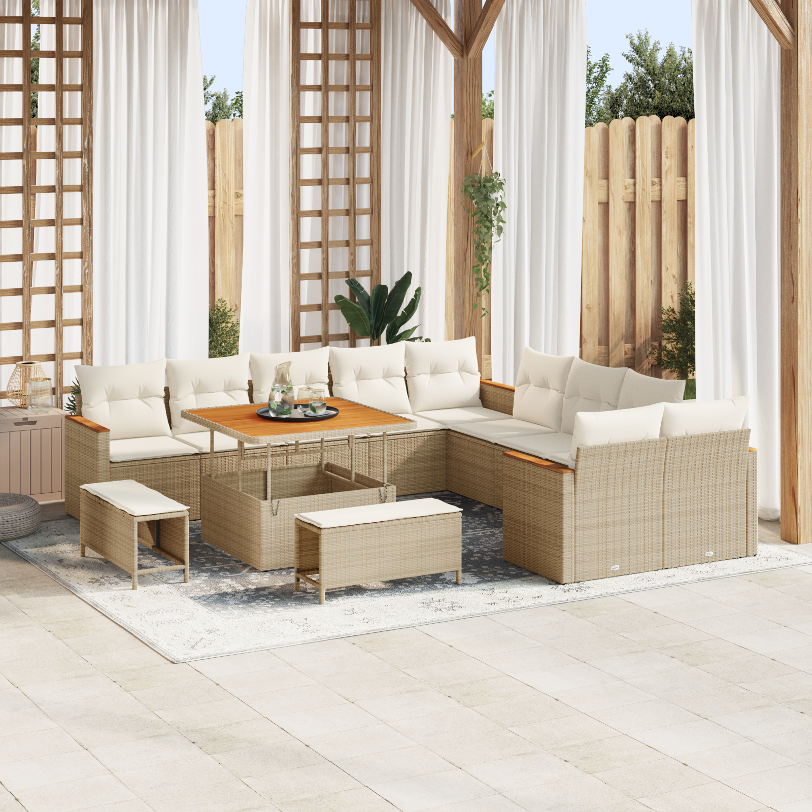 vidaXL Set Sofa Grădină 13 Piese cu Perne Bej Ratan Poli Acacia