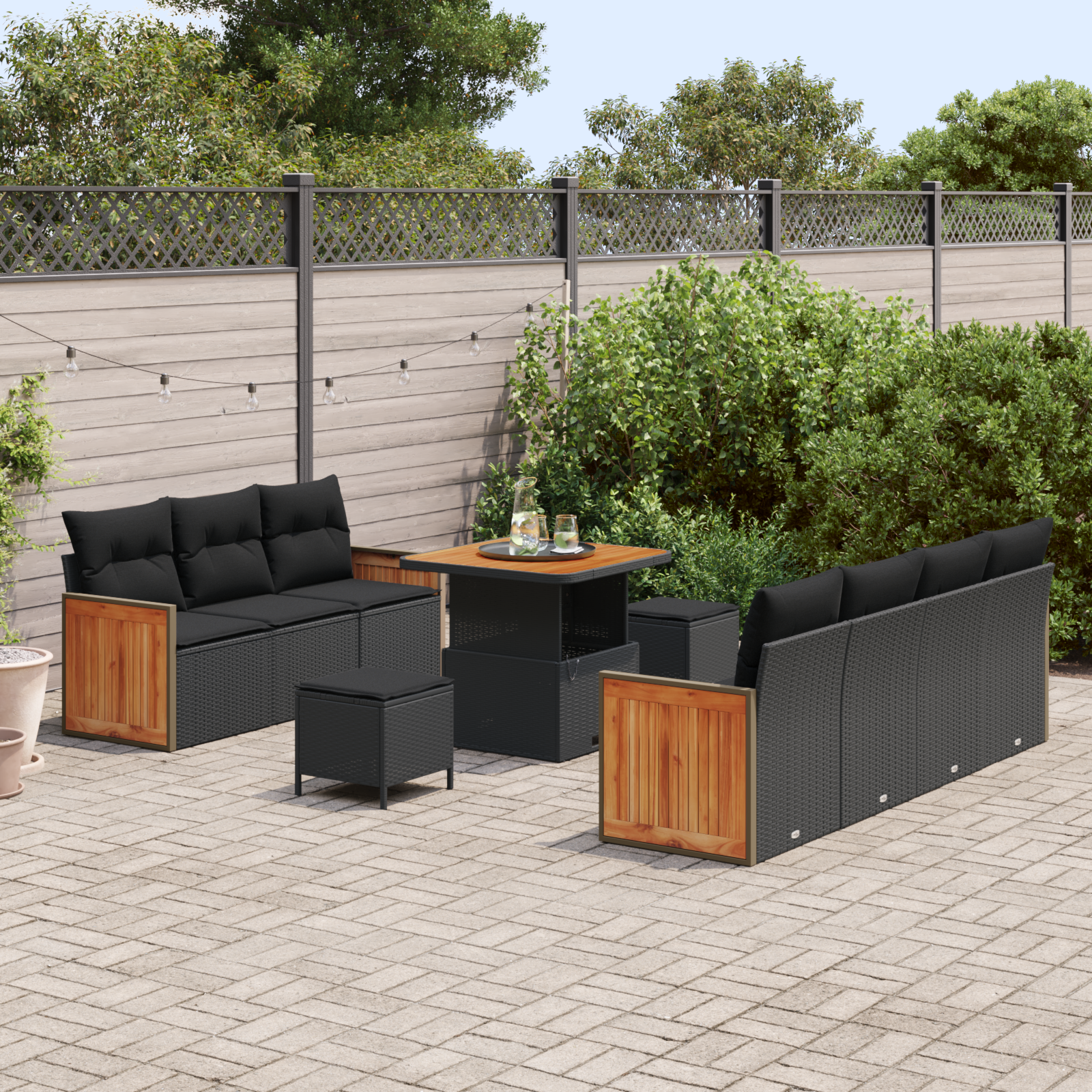 vidaXL Set de canapele pentru grădină 10 pcs Negru 80 x 80 x 71 cm vidaXL Set de canapele pentru grădină 10 pcs Negru 80 x 80 x 71 cm