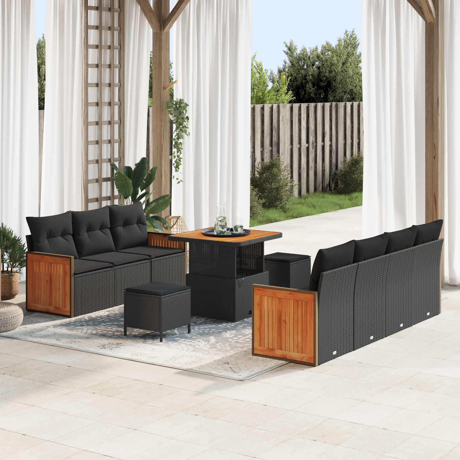 vidaXL Set de canapele pentru grădină 10 pcs Negru 80 x 80 x 71 cm vidaXL Set de canapele pentru grădină 10 pcs Negru 80 x 80 x 71 cm