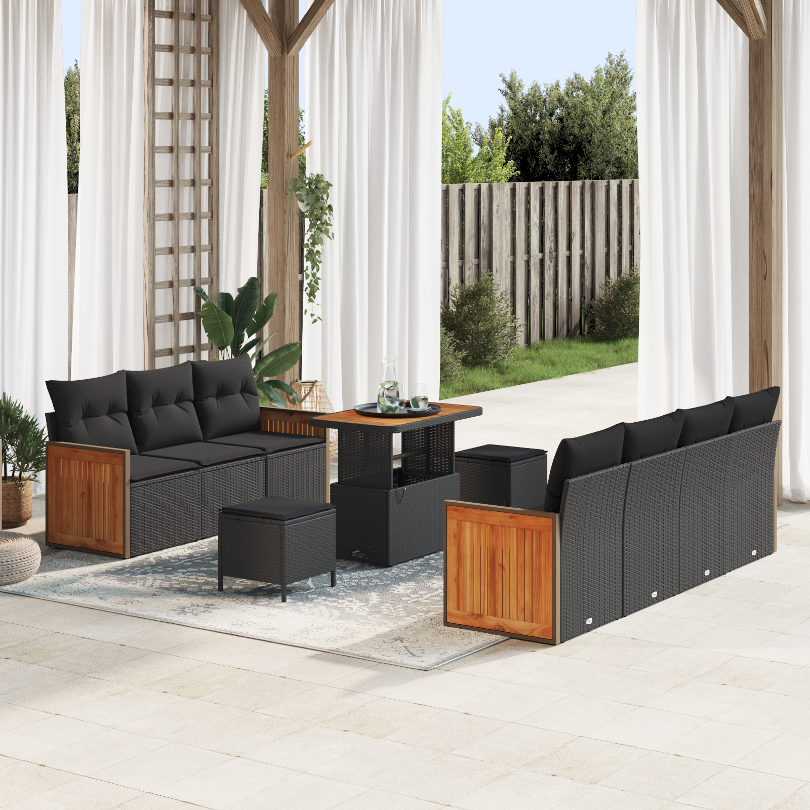 vidaXL Set de canapele pentru grădină 10 pcs Negru 90 x 55 x 71 cm vidaXL Set de canapele pentru grădină 10 pcs Negru 90 x 55 x 71 cm