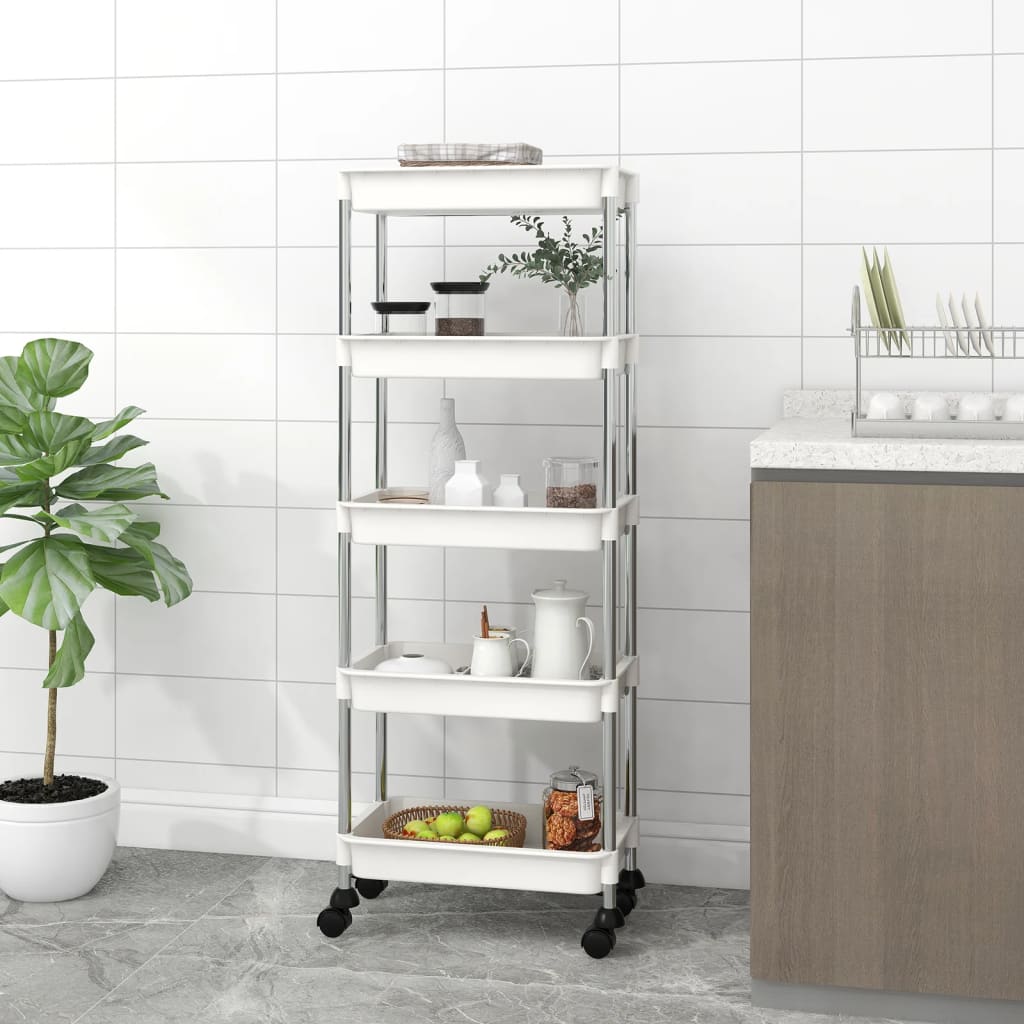 vidaXL Cărucior de bucătărie 5 niveluri alb 42x29x128 cm fier și ABS vidaXL Cărucior de bucătărie 5 niveluri alb 42x29x128 cm fier și ABS