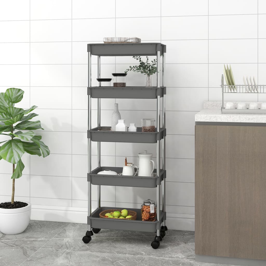 vidaXL Cărucior de bucătărie 5 niveluri gri 42x29x128 cm fier și ABS vidaXL Cărucior de bucătărie 5 niveluri gri 42x29x128 cm fier și ABS