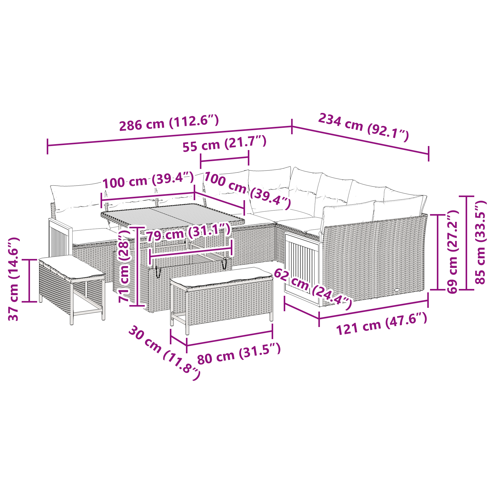 vidaXL Set de canapele pentru grădină cu pernă 12 pcs bej și crem